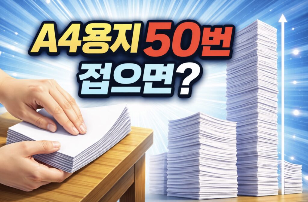 A4 용지를 50회까지 접을 때 횟수별 두께